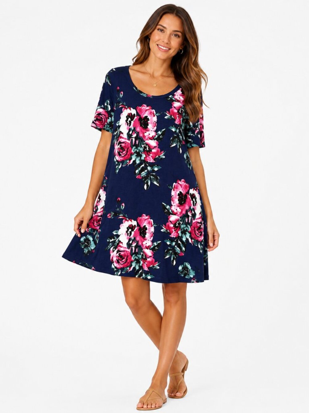 Korsis Blue Floral Mini Dress Size XL Drop Waist Botanical Garden Tunic Flowy